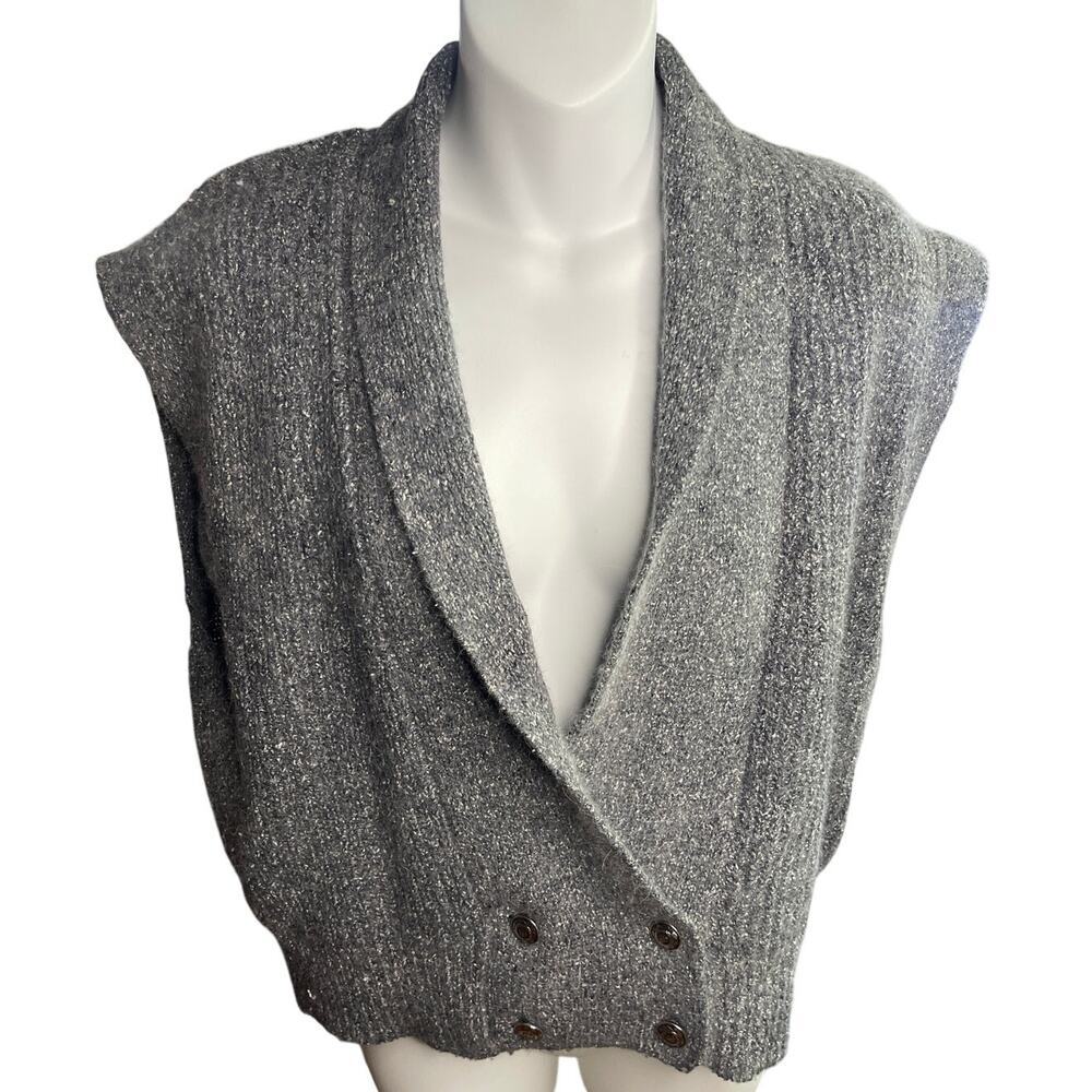 Vintage Lauren Cole Gray Silk Angora Sweater Vest M Petite Academia Old Money